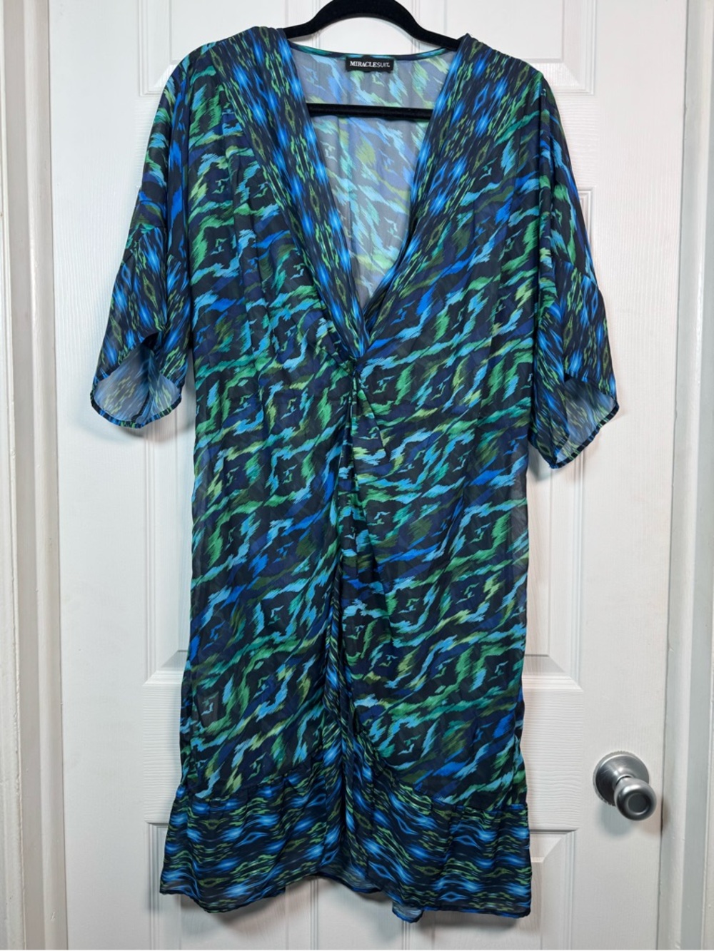 Miraclesuit Blue Green Printed Sheer Swim Cover Up Dress Size L